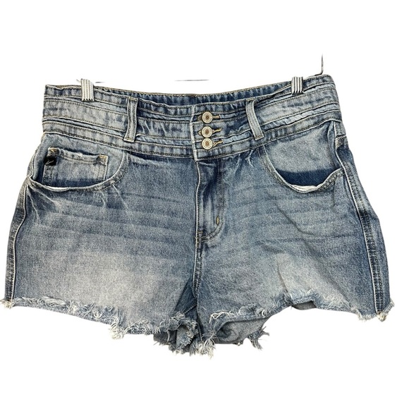 Kancan Women's Blue Jeans Raw Hem Distressed Shorts Size 29 - Picture 1 of 13